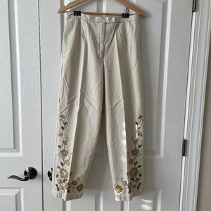 Talbots Embroidered Floral Cotton Crop Ankle Pants Beige Size 10P